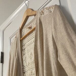 Beige Open-Front Cardigan with Embroidered Detailed back like new size small
